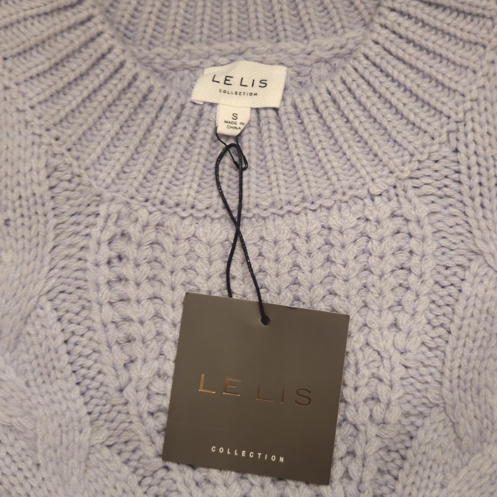 Le Lis Light Blue Cable Knit Sweater Crop Top - Picture 2 of 8